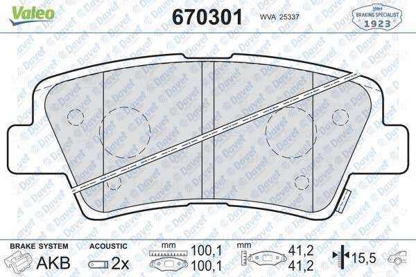 VALEO 670301 Arka Fren Balatasi Hyundai I10 1.0/1.2 13>/I20 14>/I30 12>/I40 11>/Accent Blue 1.4/1.6/1.6d 10>/Elantra 1.6/1.6d/1.8 15>/Grandeur 2.4/3.0 11>/Solaris 1.4/1.6 10>/Sonata 2.0/2.4/3.3/2.0d 05>12/Sonica 3.3/2.0d 05>/Tucson 2.0/2.0d/2.7 04>10/Kia Optim